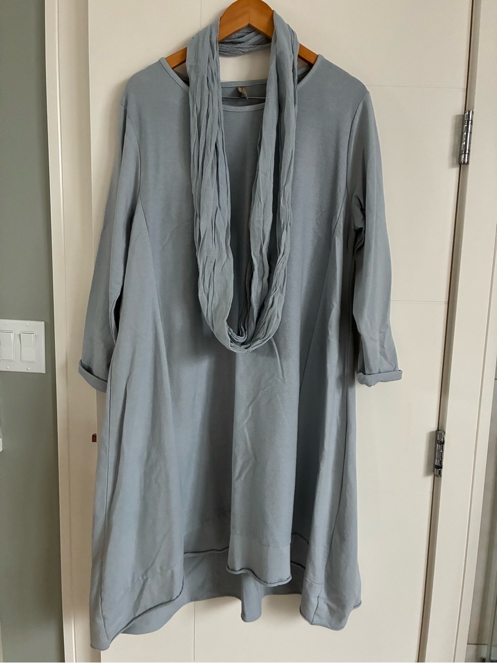 Light Gray Long Sleeve Swing Dress/Tunic with Matching Scarf